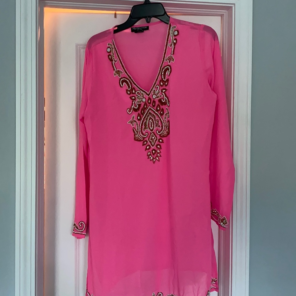 Pink beaded sheer coverup